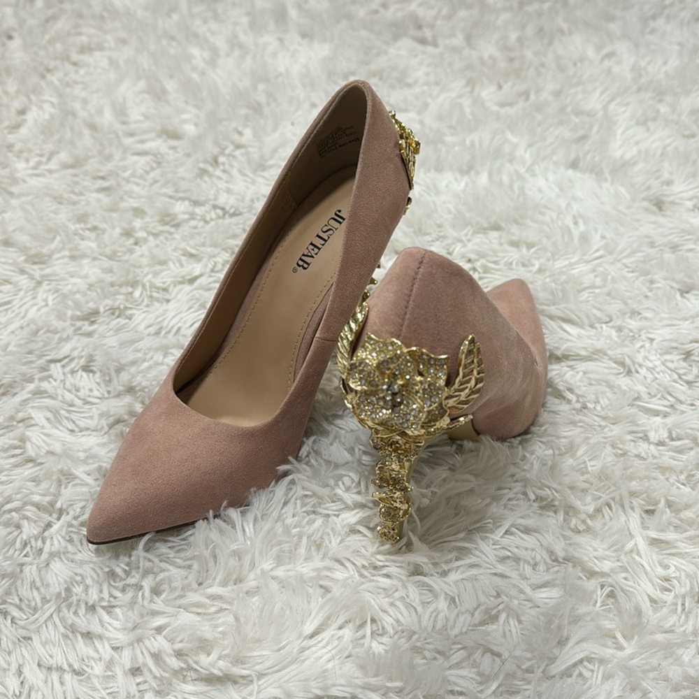 Just Fab blush and gold high heels